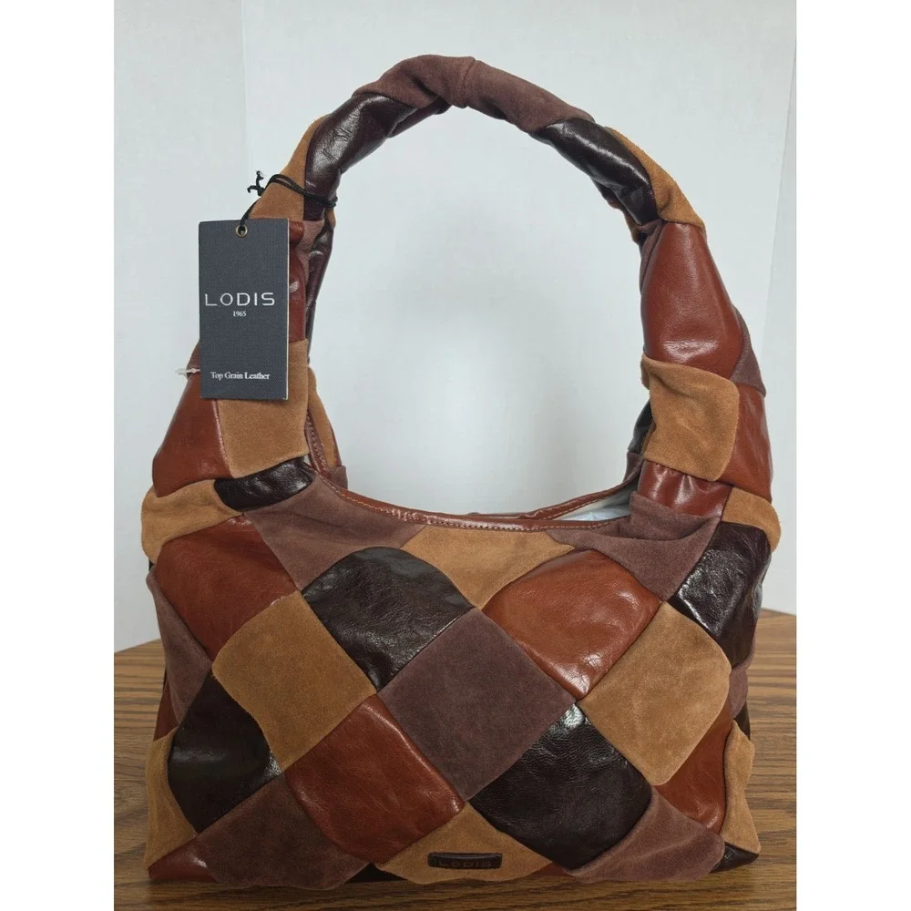 Lodis Piece Train Hobo Bag Patchwork Suede Genuine Leather NWT